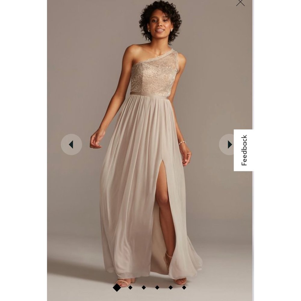 Davids Bridal One Shoulder Lace Chiffon Mother Bridesmaid Dress Gold Metallic 14